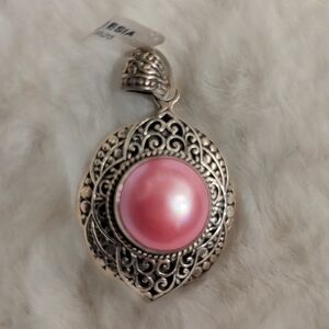 Mabe Pink Pearl Pendant Bali Setting 9.22g .925 Sterling Silver